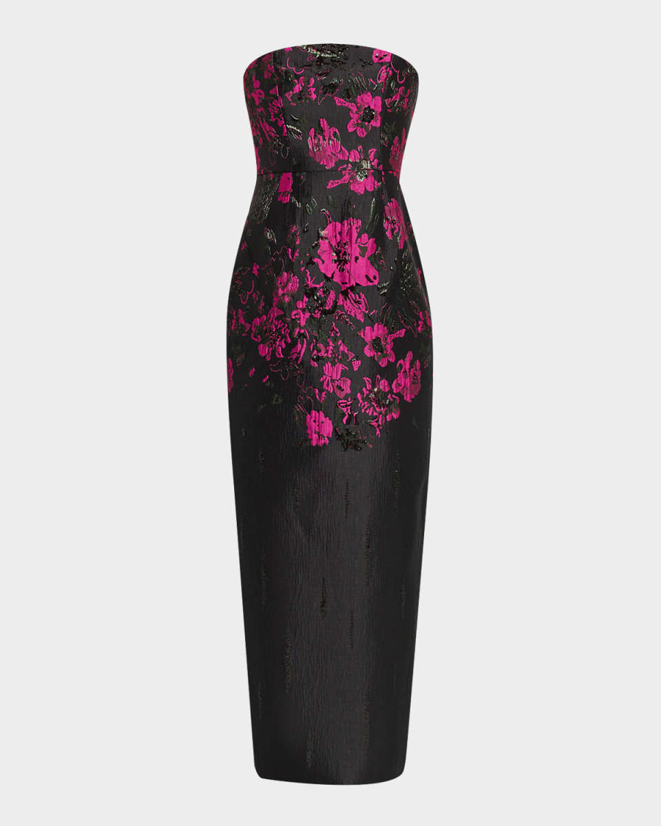Orion Strapless Floral Jacquard Midi Dress